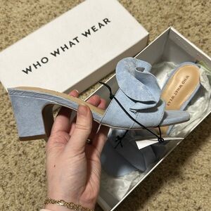 Who What Wear Blue Faux Suede Ruffle Heel Sandals